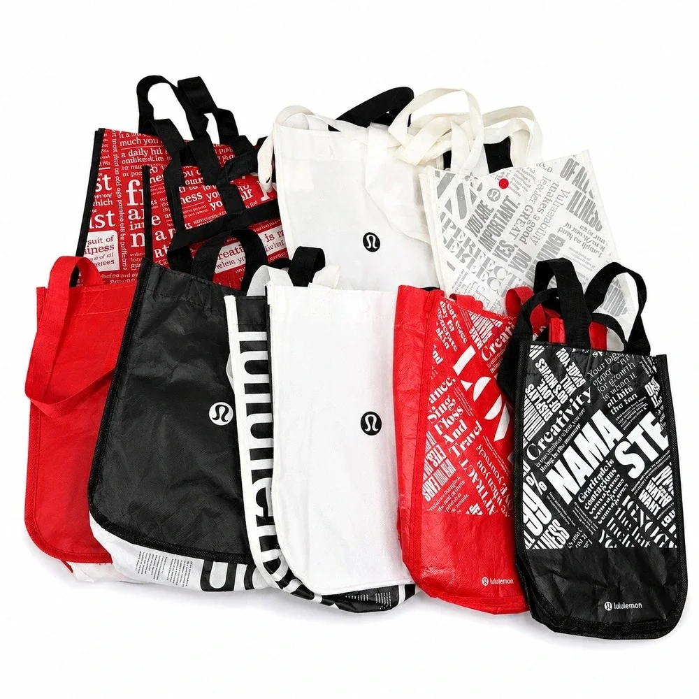 Lululemon Lot Of 10 Reusable Shopping Bag Tote Lot Red Black White Storage